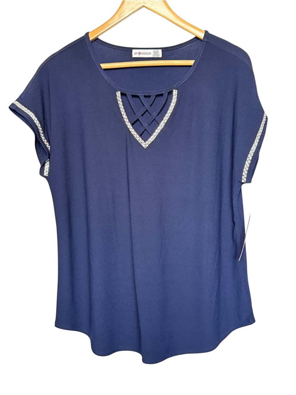 89th & Madison Baltic Sea Embellished Blouse Blue XL NWT
